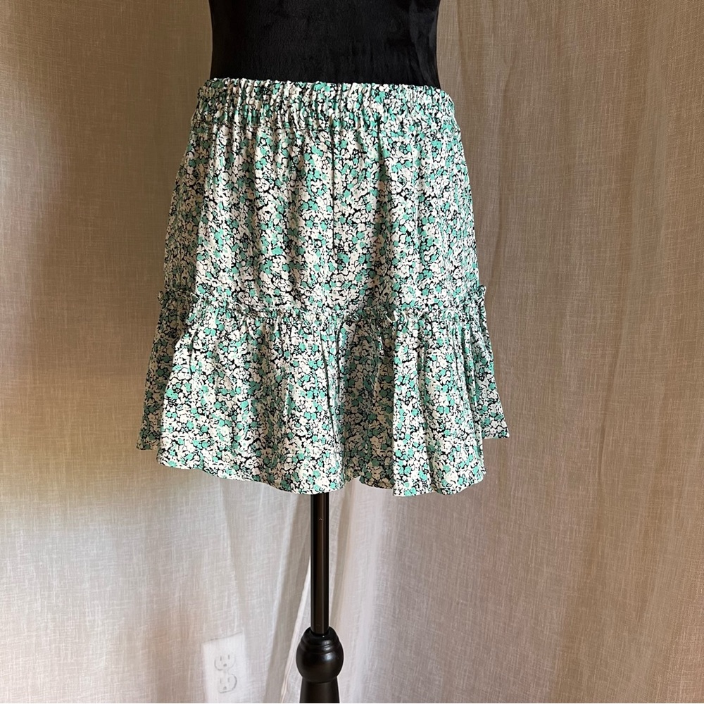 Sea Foam Green and Black Floral Mini Skirt/Shorts.